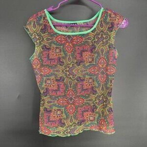 IRE Usa Sheer Multicolored Paisley Sleeveless Top Size Small Psychedelic